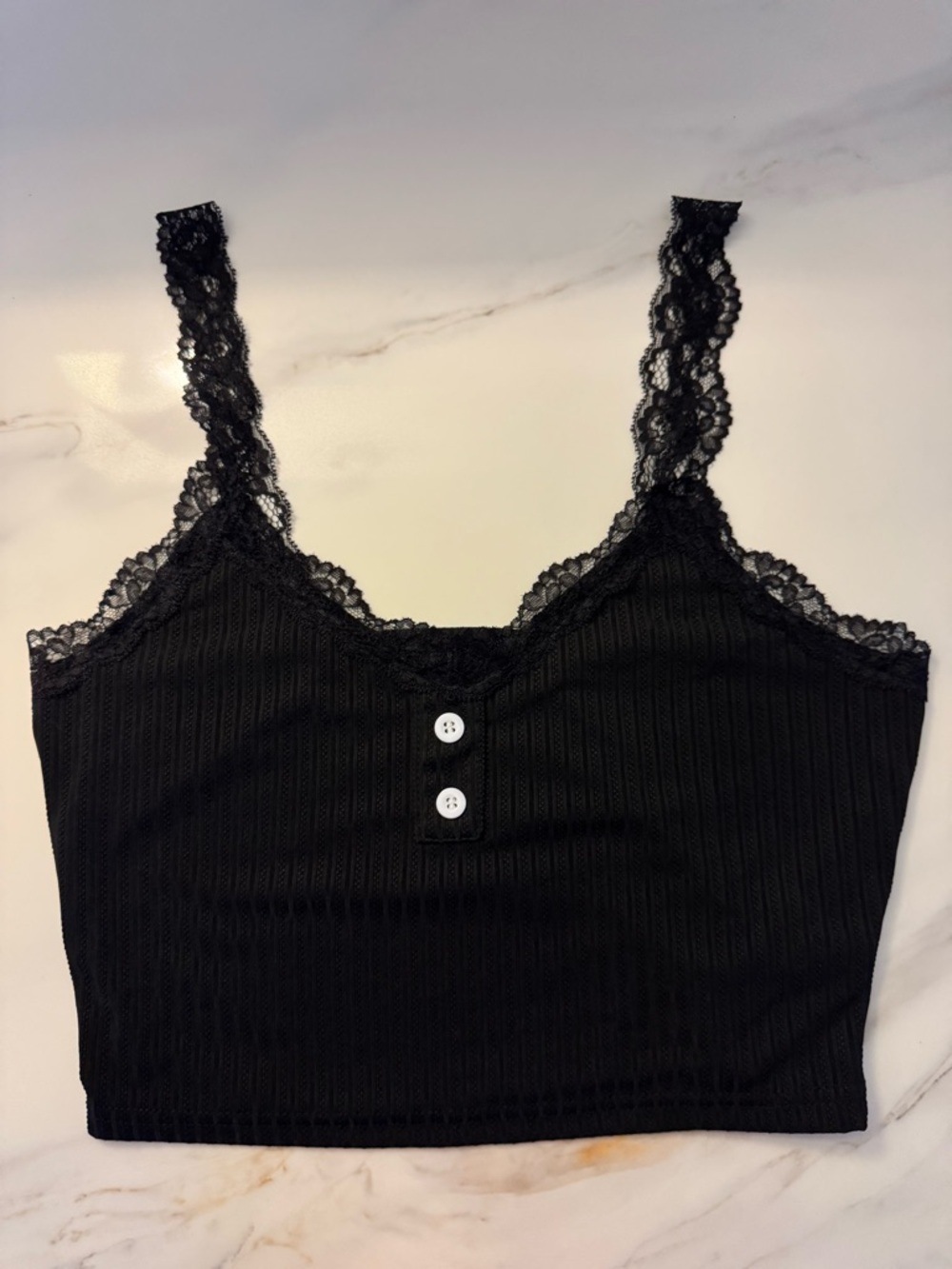 Black Lace Trim Ribbed Crop Tank